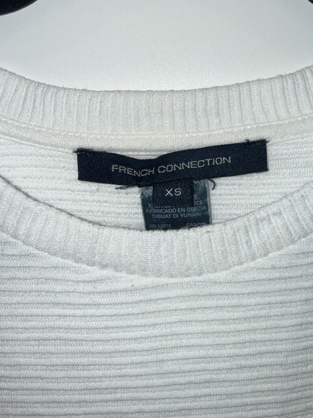 French Connection White Ribbed Short-Sleeve Ruffle Tee - Picture 2 of 3